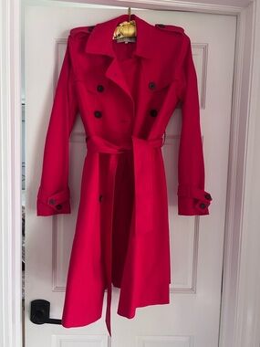 Hobbs London Red Trench Coat Size 6 Double Breasted Belted Classic
